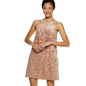 Candies Rose Gold Key Hole Neck Floral Velvet Pull On Slip Mini Cocktail Dress